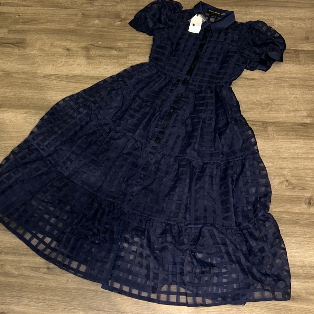 English factory Organza short sleeve button front midi dress - Picture 7 of 11